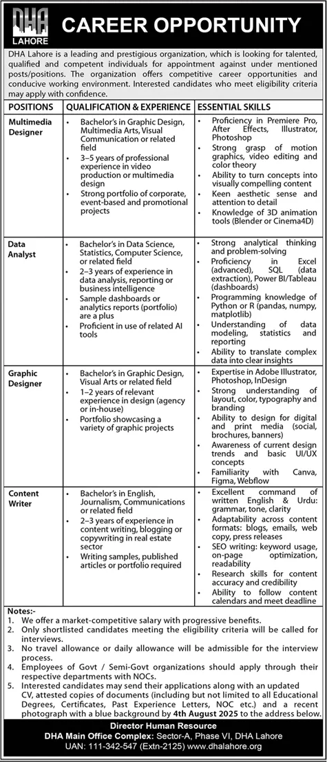 Jobs in DHA Lahore